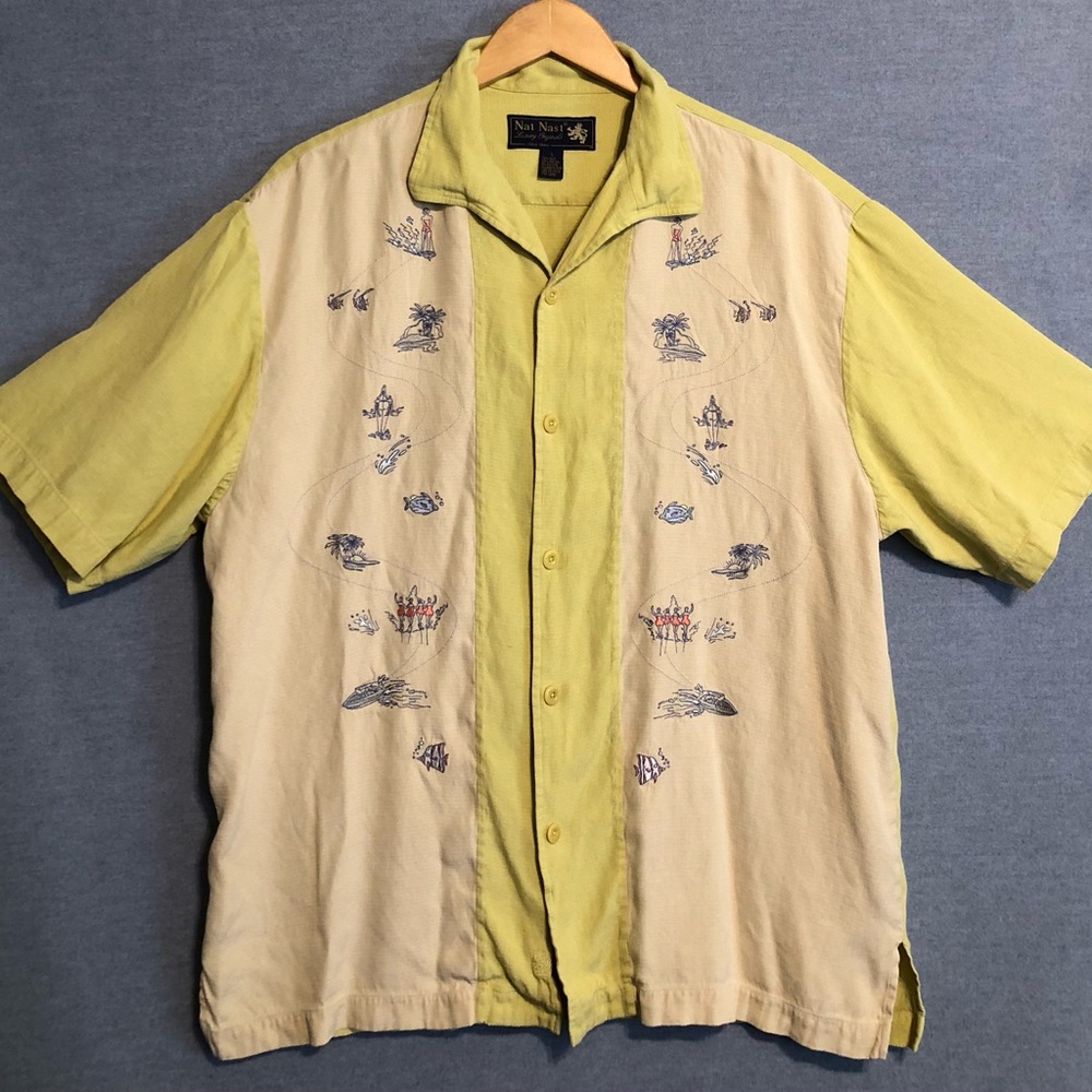 Vintage Nat Nast Shirt Mens L Yellow Shore Leave 78 Limited Edition Hawaiian